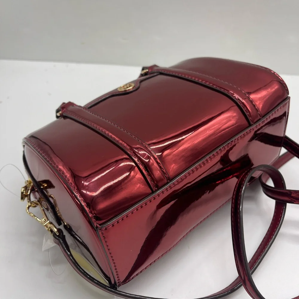 MICHAEL KORS Jet Set Sm Metallic Convertible Crossbody Duffle XBODY Cherry NWT